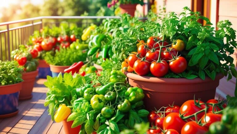 balcony full of potted vegetables